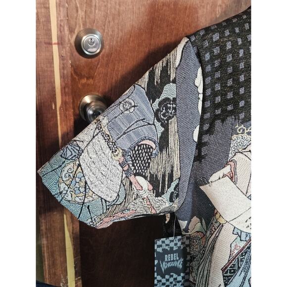 Rebel Vengeance LARGE All Over Print Japanese Samurai Skull Short Sleeve Jacket - Picture 8 of 14